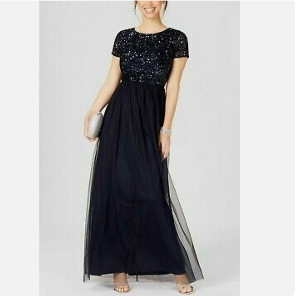 Adrianna Papell Black Sequin T Shirt Gown